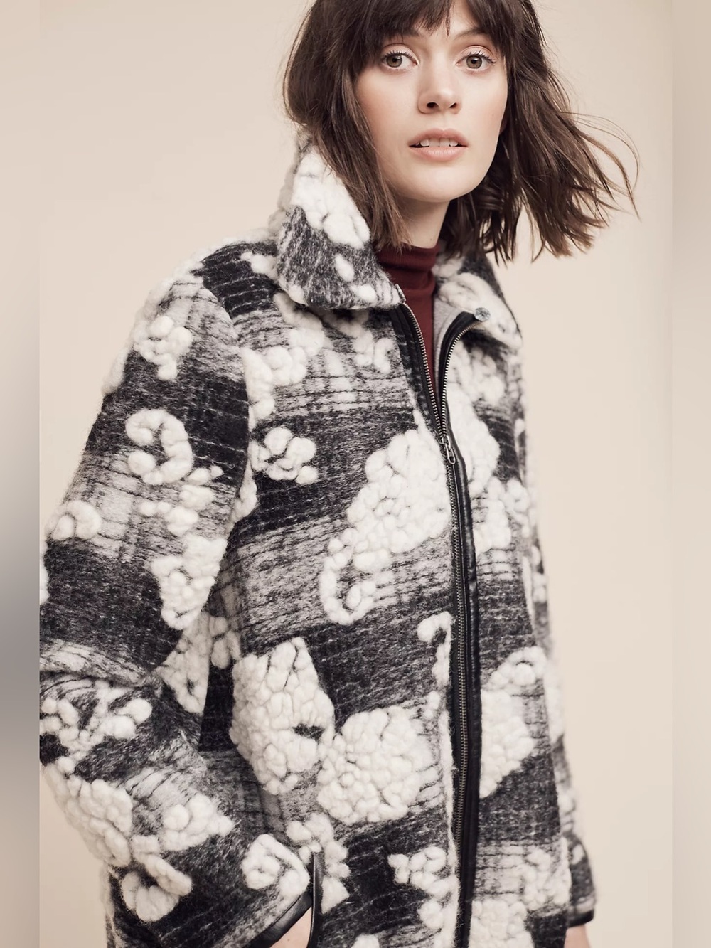 ANTHROPOLOGIE M HEI HEI Cloudscape Car Coat • Wool Blend Cloud Winter Jacket L